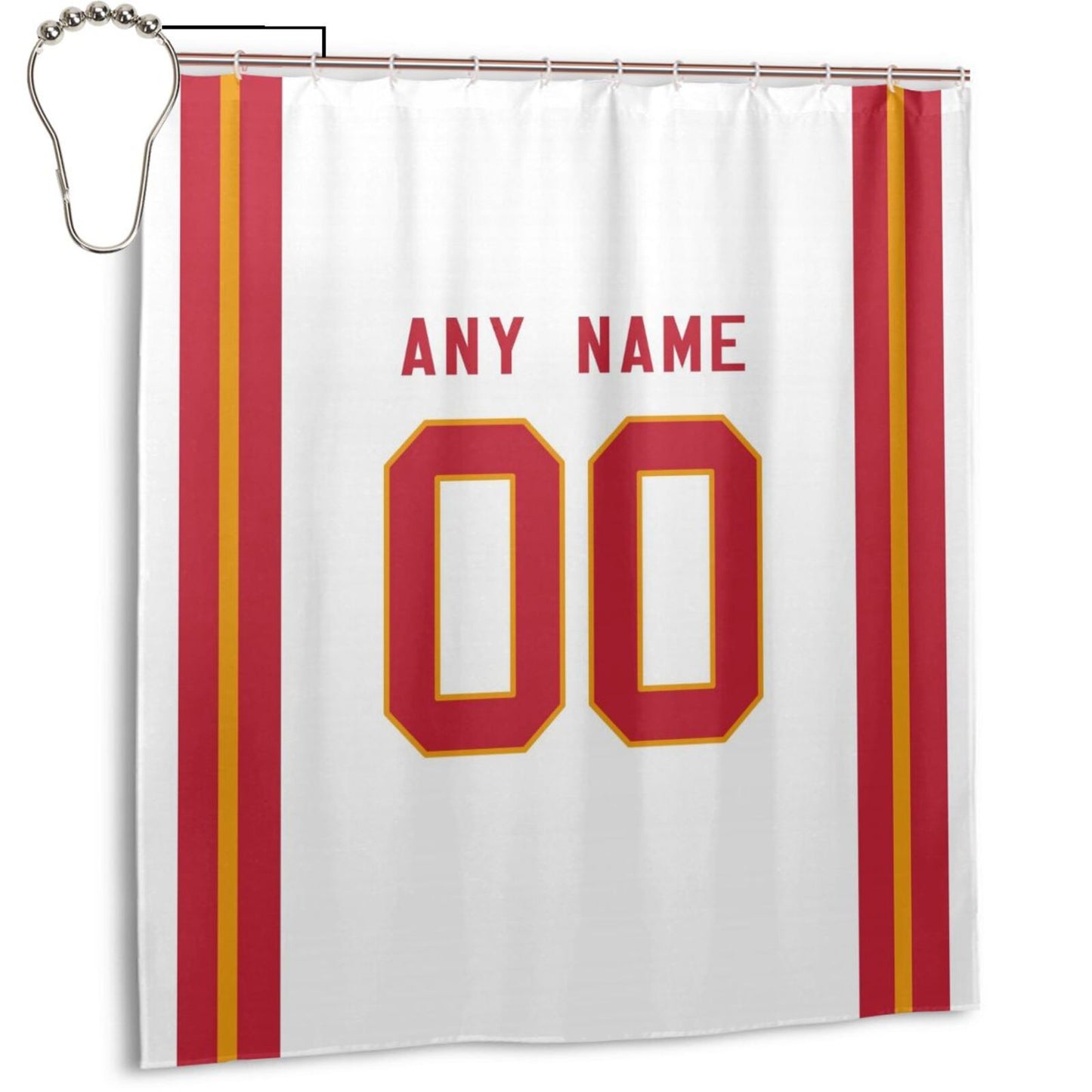 Custom Football Kansas City Chiefs style personalized shower curtain custom design name and number set of 12 shower curtain hooks Rings