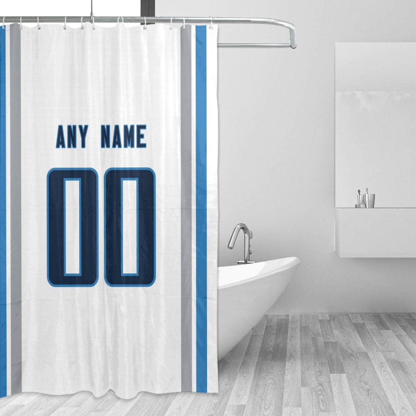 Custom Football Tennessee Titans style personalized shower curtain custom design name and number set of 12 shower curtain hooks Rings
