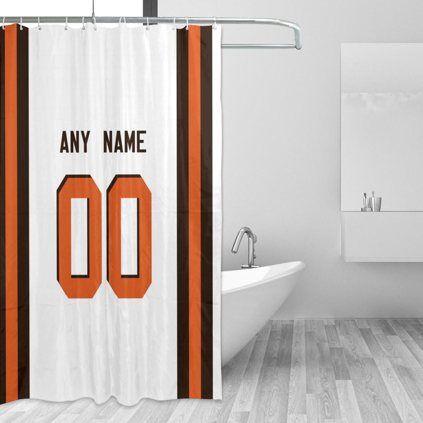 Custom Football Cleveland Browns style personalized shower curtain custom design name and number set of 12 shower curtain hooks Rings