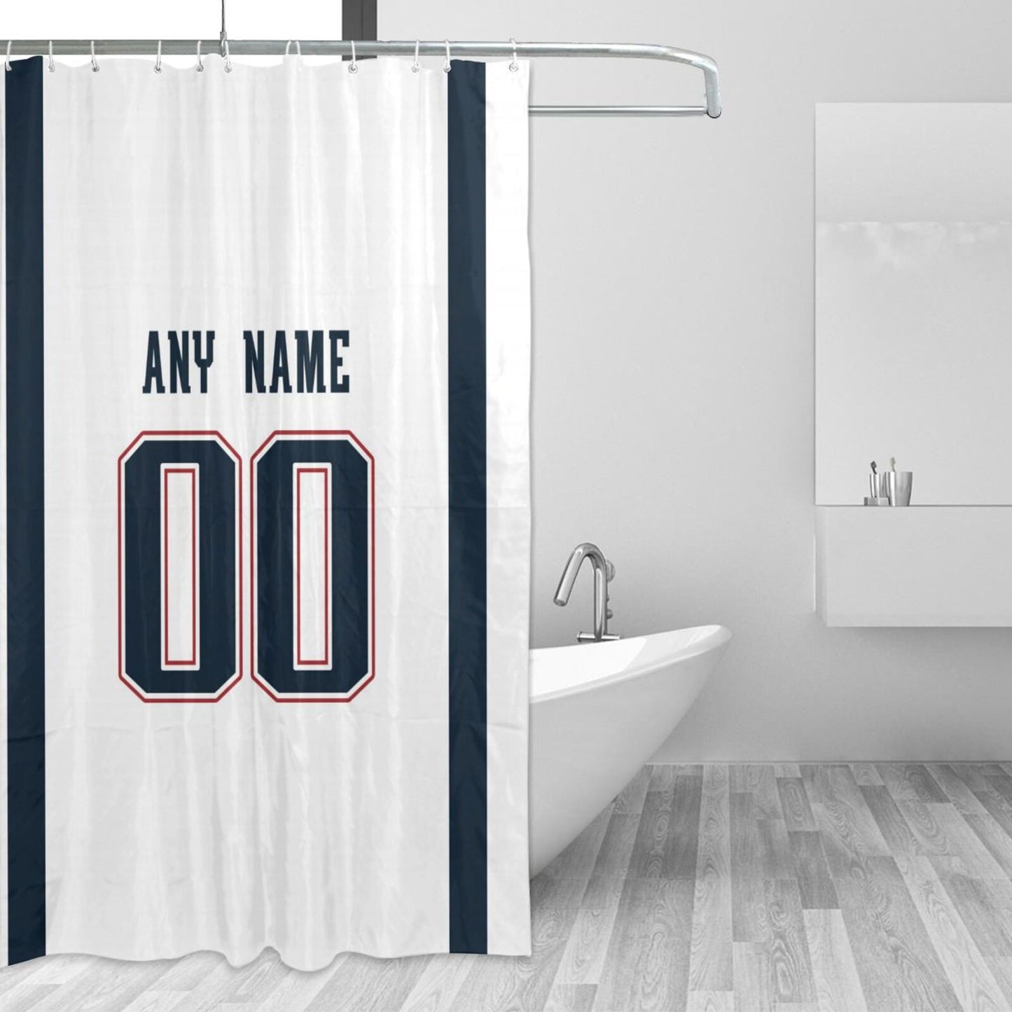 Custom Football New England Patriots style personalized shower curtain custom design name and number set of 12 shower curtain hooks Rings