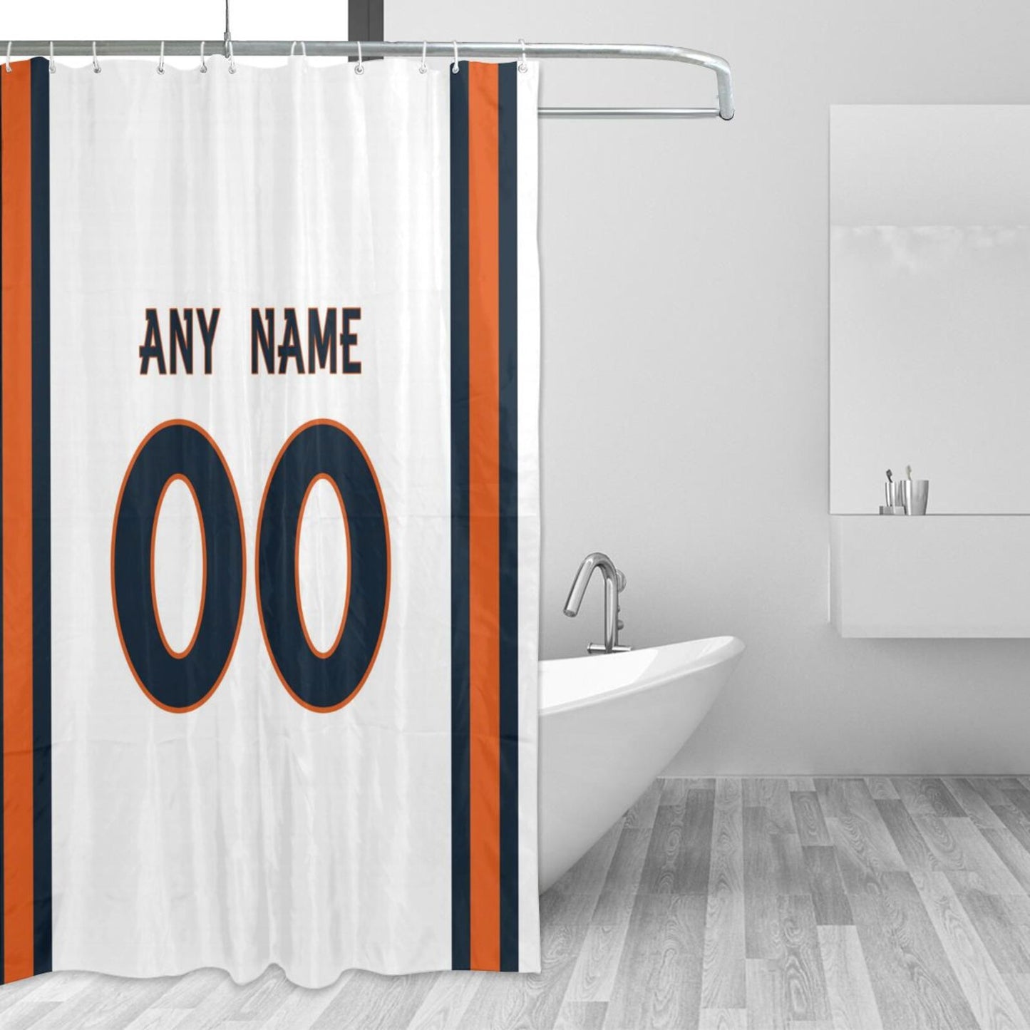 Custom Football Denver Broncos style personalized shower curtain custom design name and number set of 12 shower curtain hooks Rings