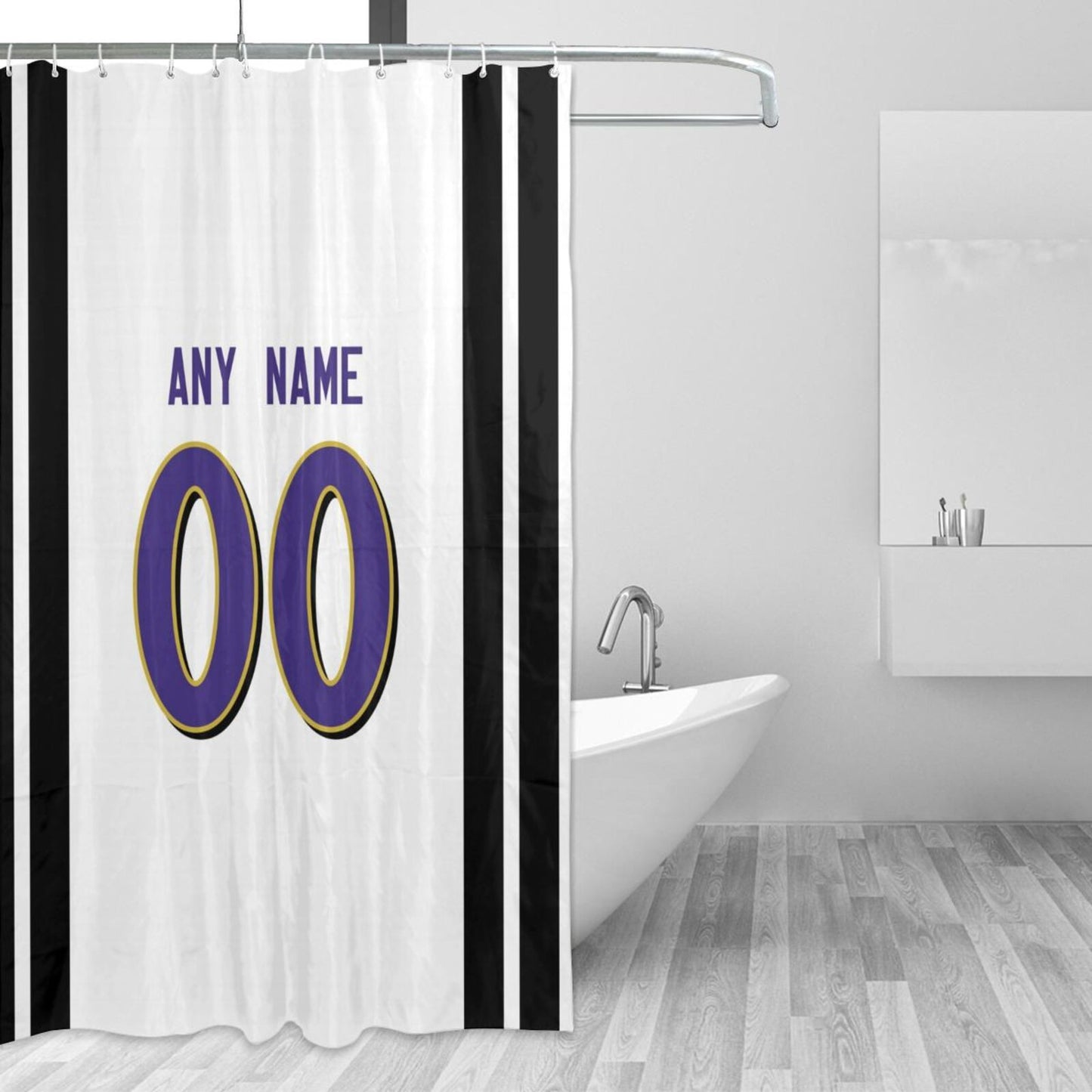 Custom Football Baltimore Ravens style personalized shower curtain custom design name and number set of 12 shower curtain hooks Rings