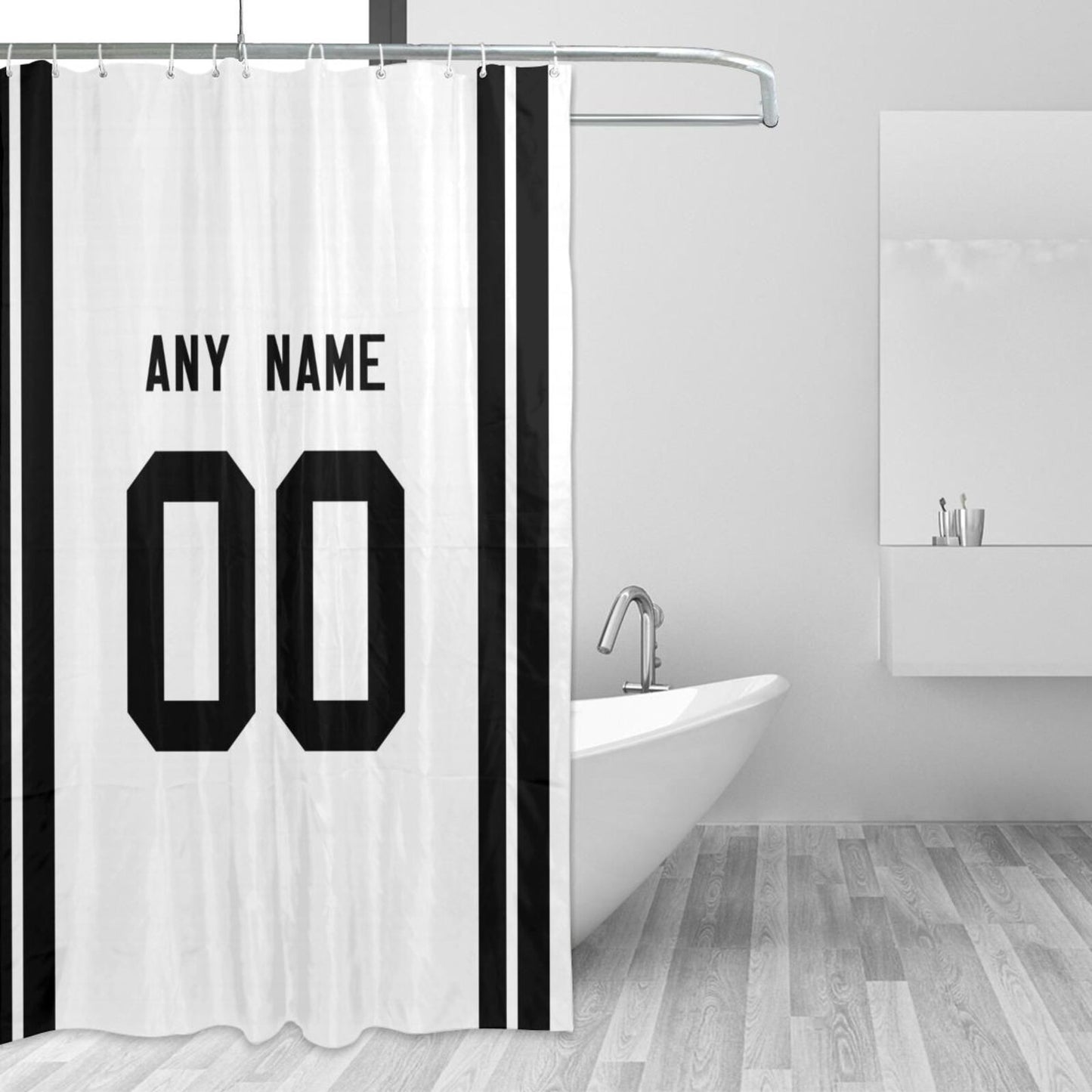 Custom Football Las Vegas Raiders style personalized shower curtain custom design name and number set of 12 shower curtain hooks Rings