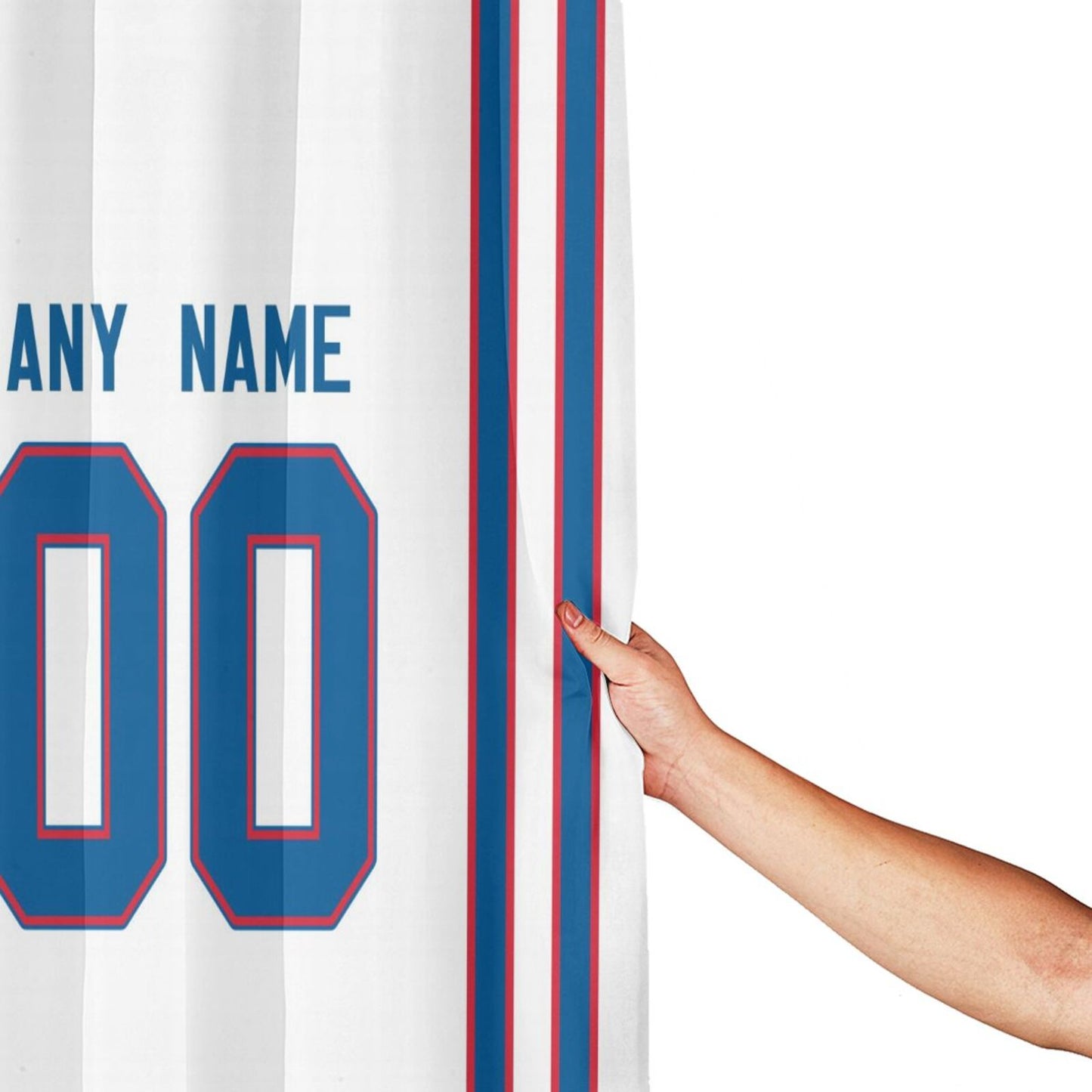 Custom Football Buffalo Bills style personalized shower curtain custom design name and number set of 12 shower curtain hooks Rings