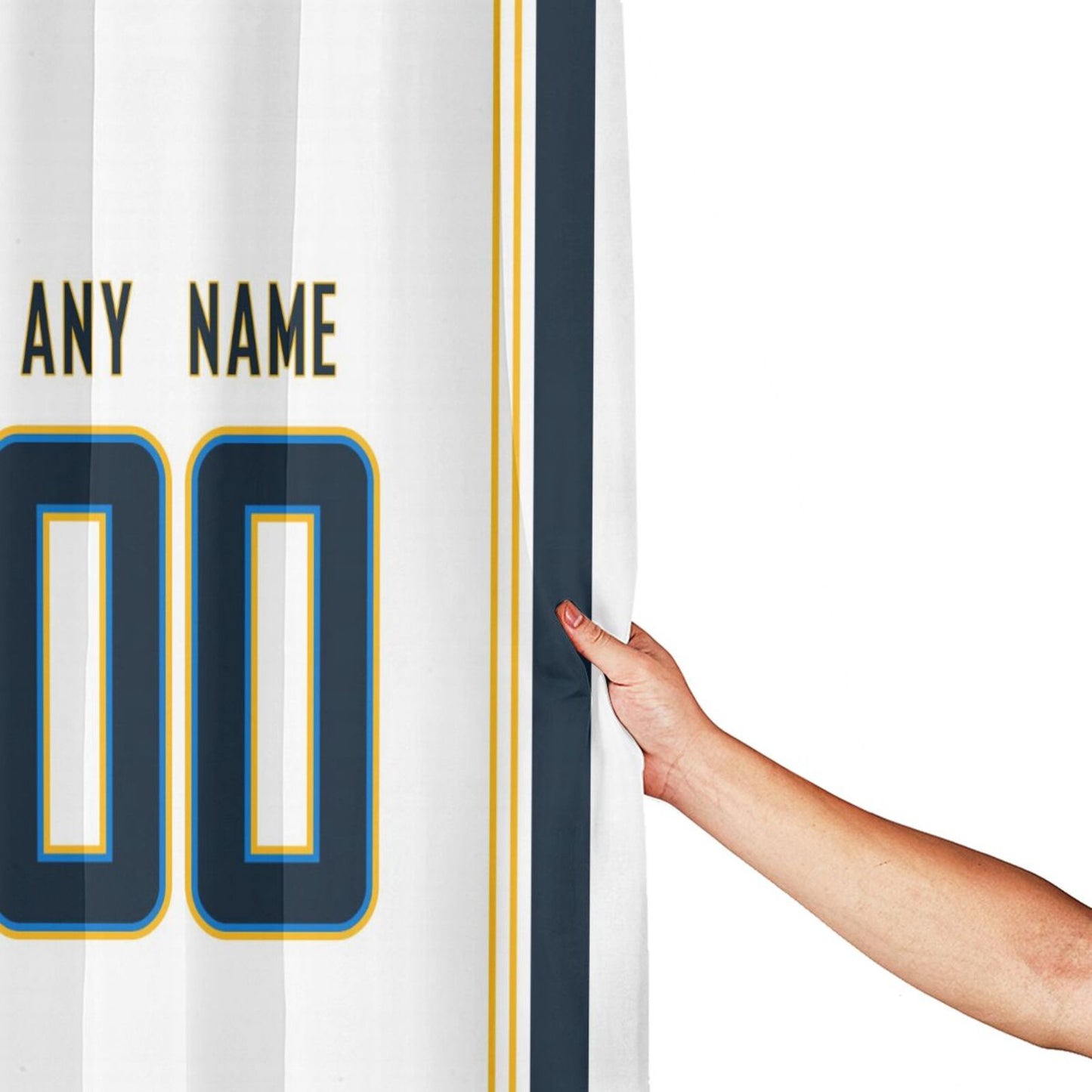 Custom Football Los Angeles Chargers style personalized shower curtain custom design name and number set of 12 shower curtain hooks Rings