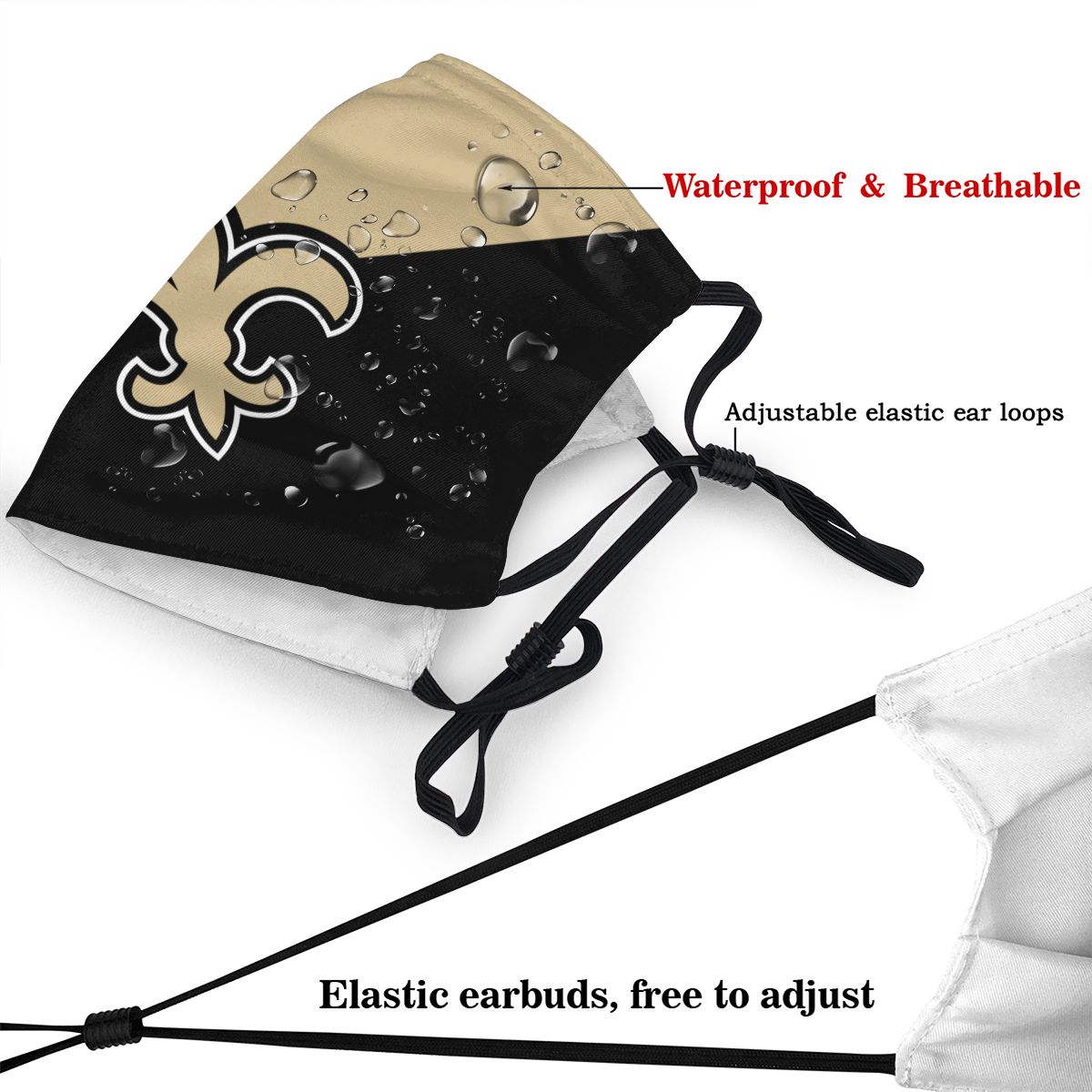 Custom Football Personalized New Orleans Saints Dust Face Mask With Filters PM 2.5