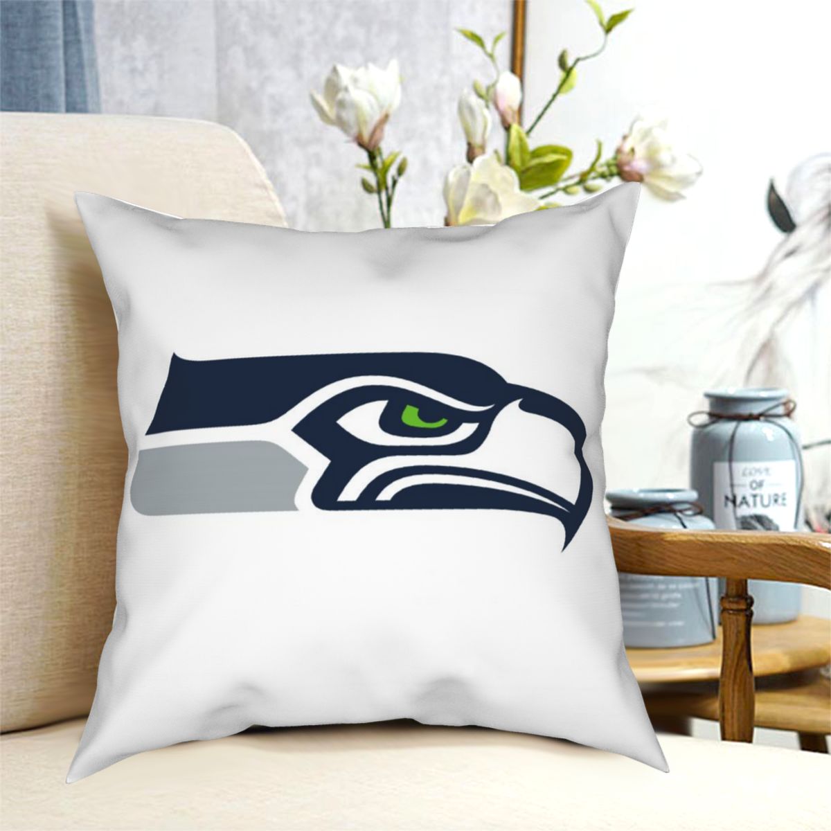 Custom Decorative Football Pillow Case Seattle Seahawks White Pillowcase Personalized Throw Pillow Covers