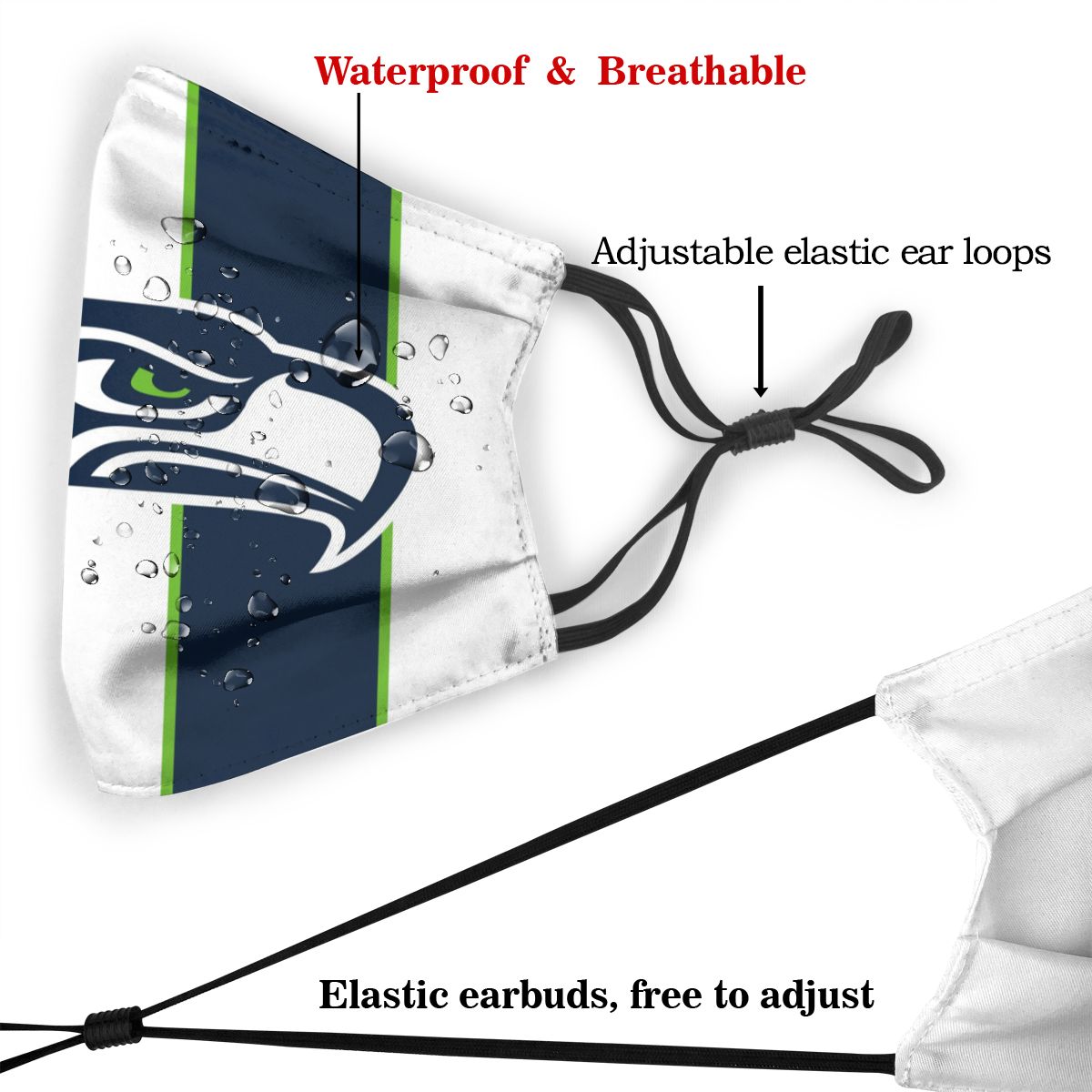 Custom Football Personalized S.Seahawk 01- White Dust Face Mask With Filters PM 2.5