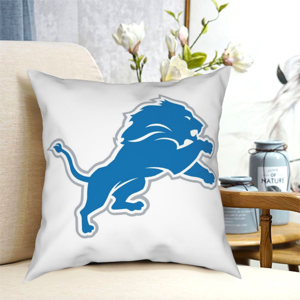 Custom Decorative Football Pillow Case Detroit Lions White Pillowcase Personalized Throw Pillow Covers