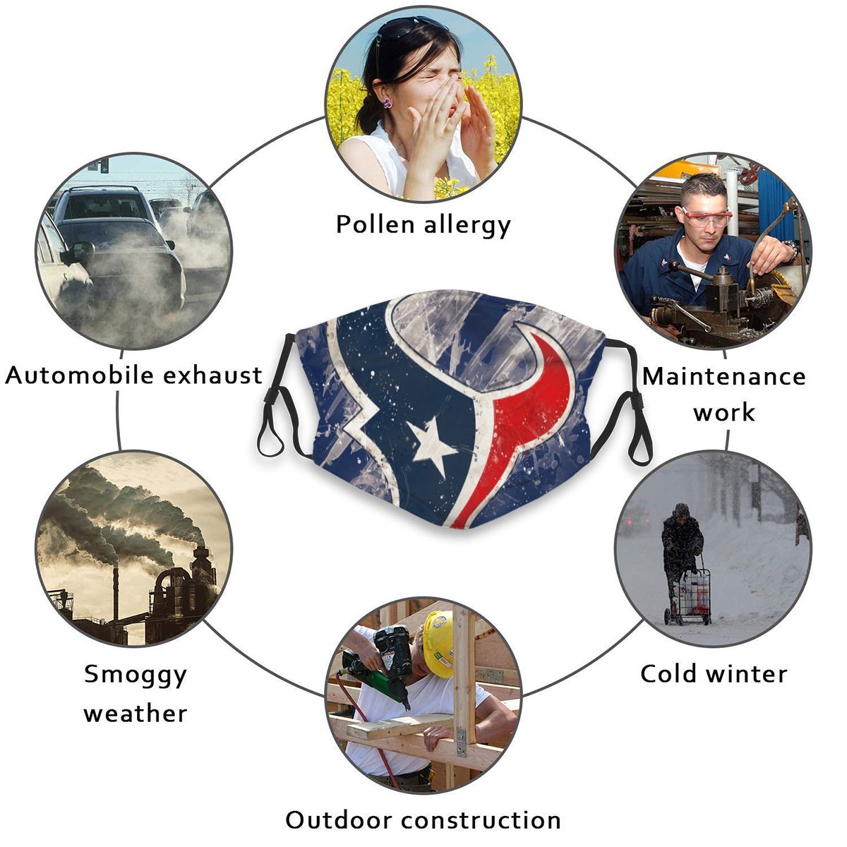 Print Football Personalized Houston Texans -2 Dust Face Mask With Filters PM 2.5