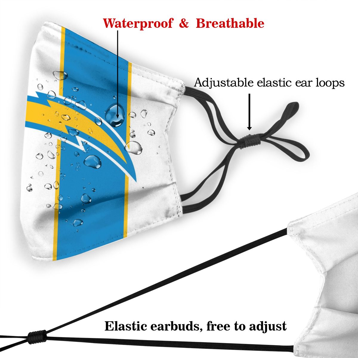 Custom Football Personalized LA.Charger 01- White Dust Face Mask With Filters PM 2.5
