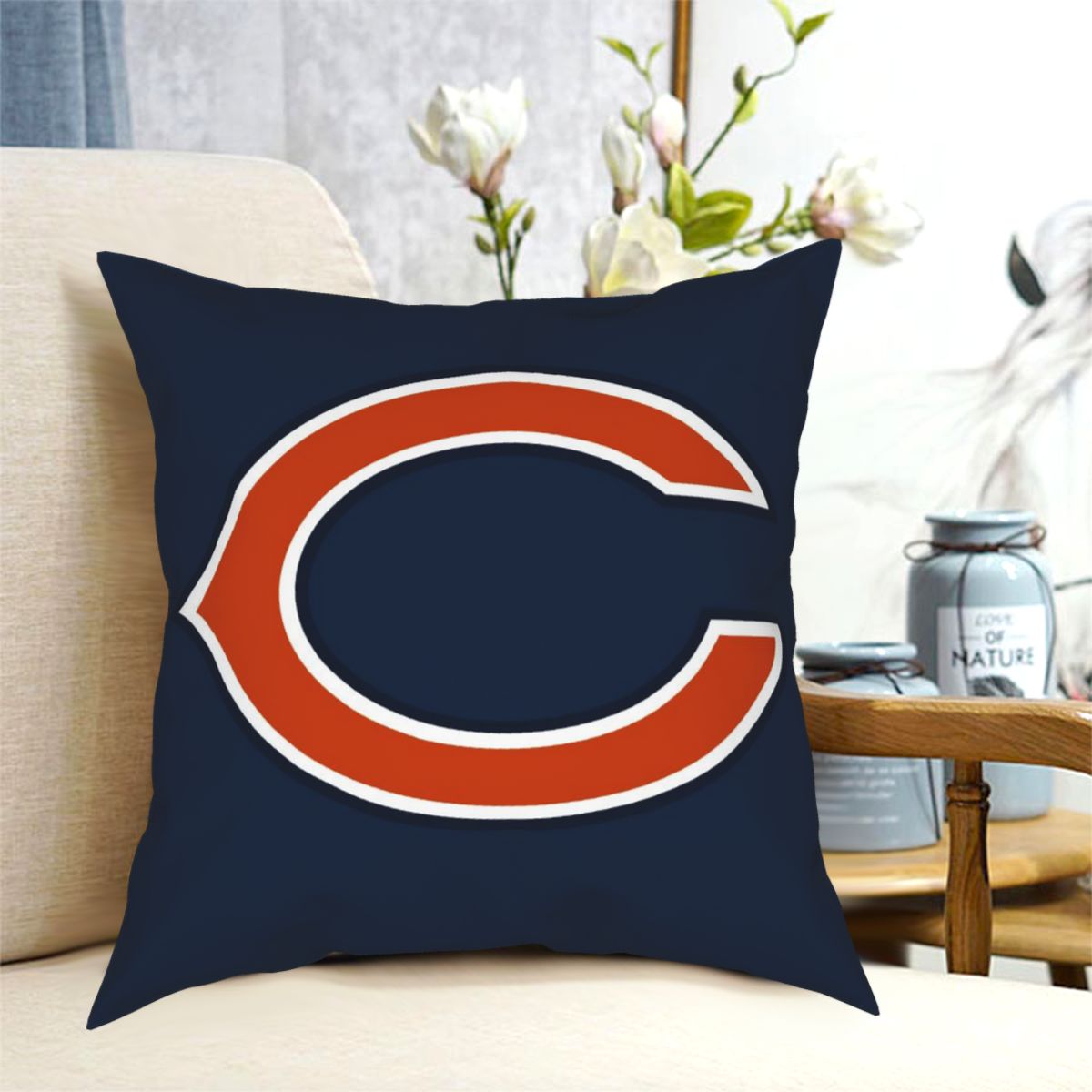 Custom Decorative Football Pillow Case Chicago Bears Navy Pillowcase Personalized Throw Pillow Covers