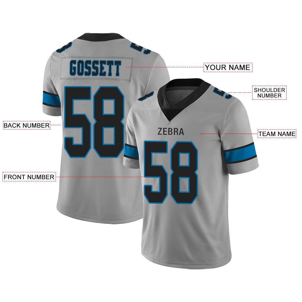Custom Carolina Panthers Stitched American Football Jerseys Personalize Birthday Gifts Grey Jersey