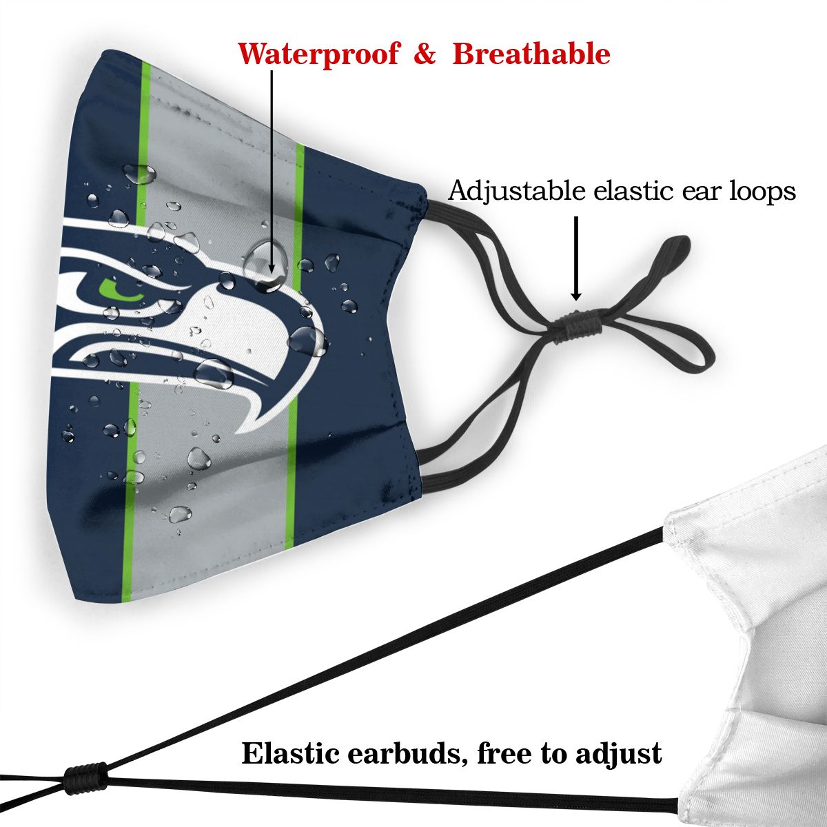 Custom Football Personalized S.Seahawk 01- Navy Dust Face Mask With Filters PM 2.5