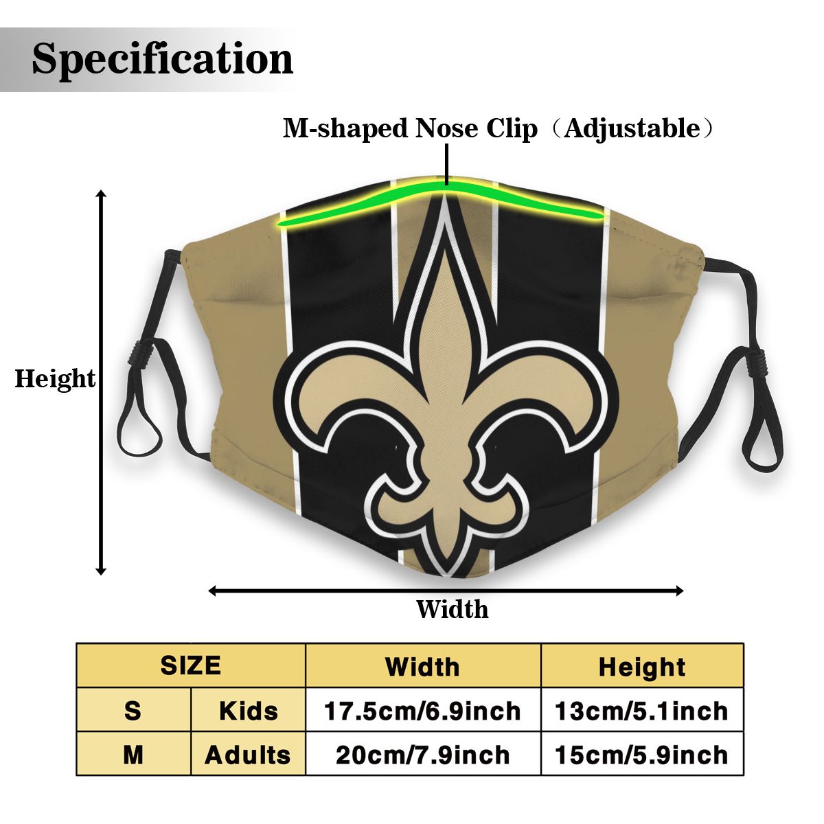 Custom Football Personalized NO.Saint 01- Gold Dust Face Mask With Filters PM 2.5