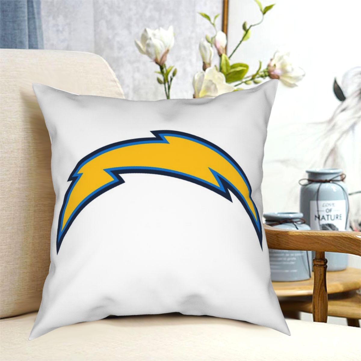 Custom Decorative Football Pillow Case Los Angeles Chargers White Pillowcase Personalized Throw Pillow Covers