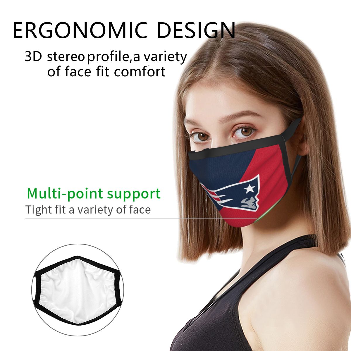 Custom Football Personalized New England Patriots Dust Face Mask With Filters PM 2.5