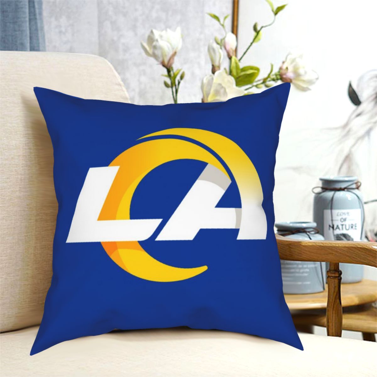 Custom Decorative Football Pillow Case 2020 New Los Angeles Rams Blue Pillowcase Personalized Throw Pillow Covers