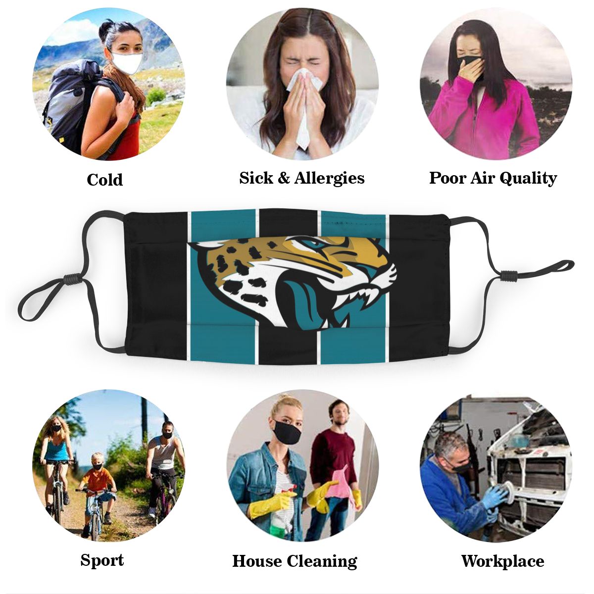 Custom Football Personalized J. Jaguar 01-Black Dust Face Mask With Filters PM 2.5