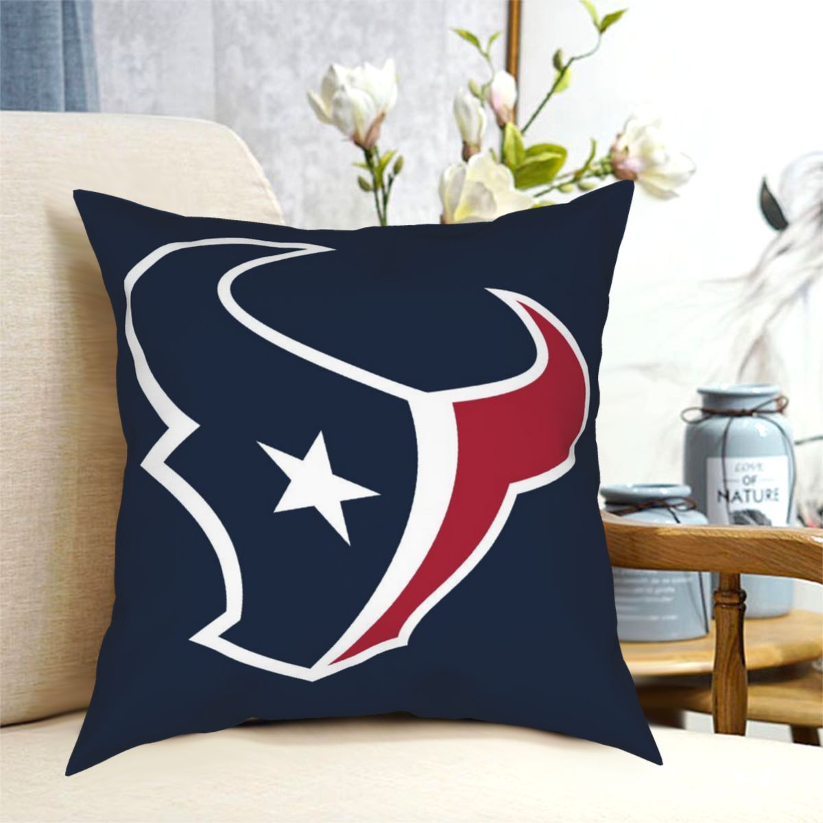 Custom Decorative Football Pillow Case Houston Texans Navy Pillowcase Personalized Throw Pillow Covers