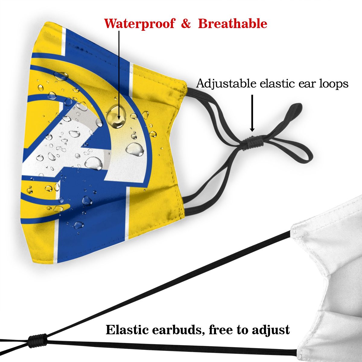 Custom Football Personalized LA.Ram 01-Yellow Dust Face Mask With Filters PM 2.5