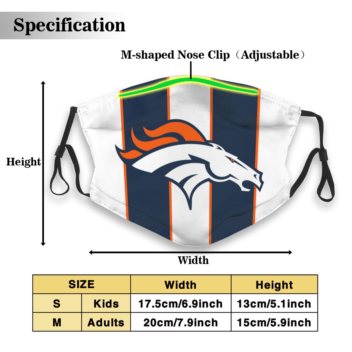 Custom Football Personalized CO.D.Bronco 01-White Dust Face Mask With Filters PM 2.5