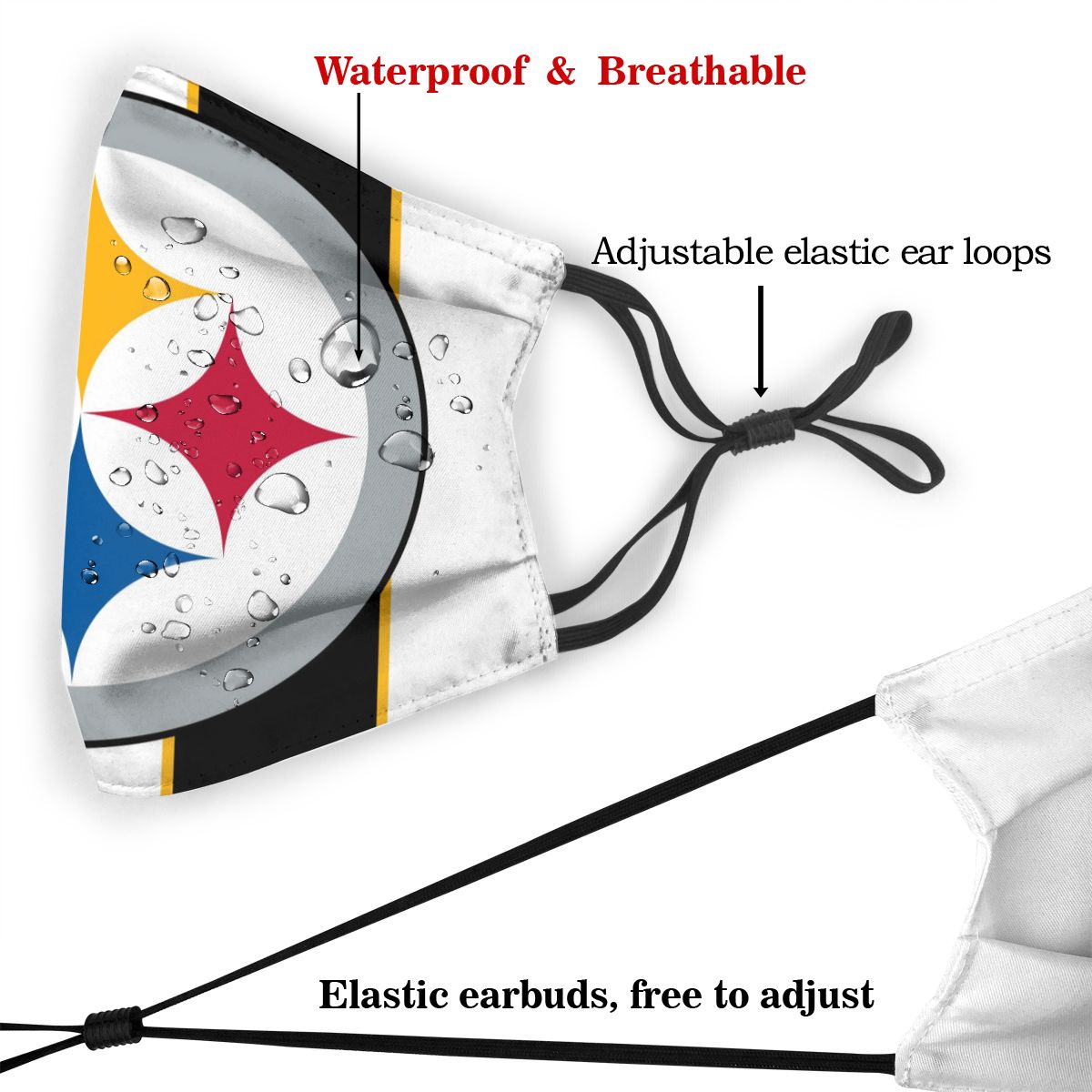 Custom Football Personalized P.Steeler 01-White Dust Face Mask With Filters PM 2.5
