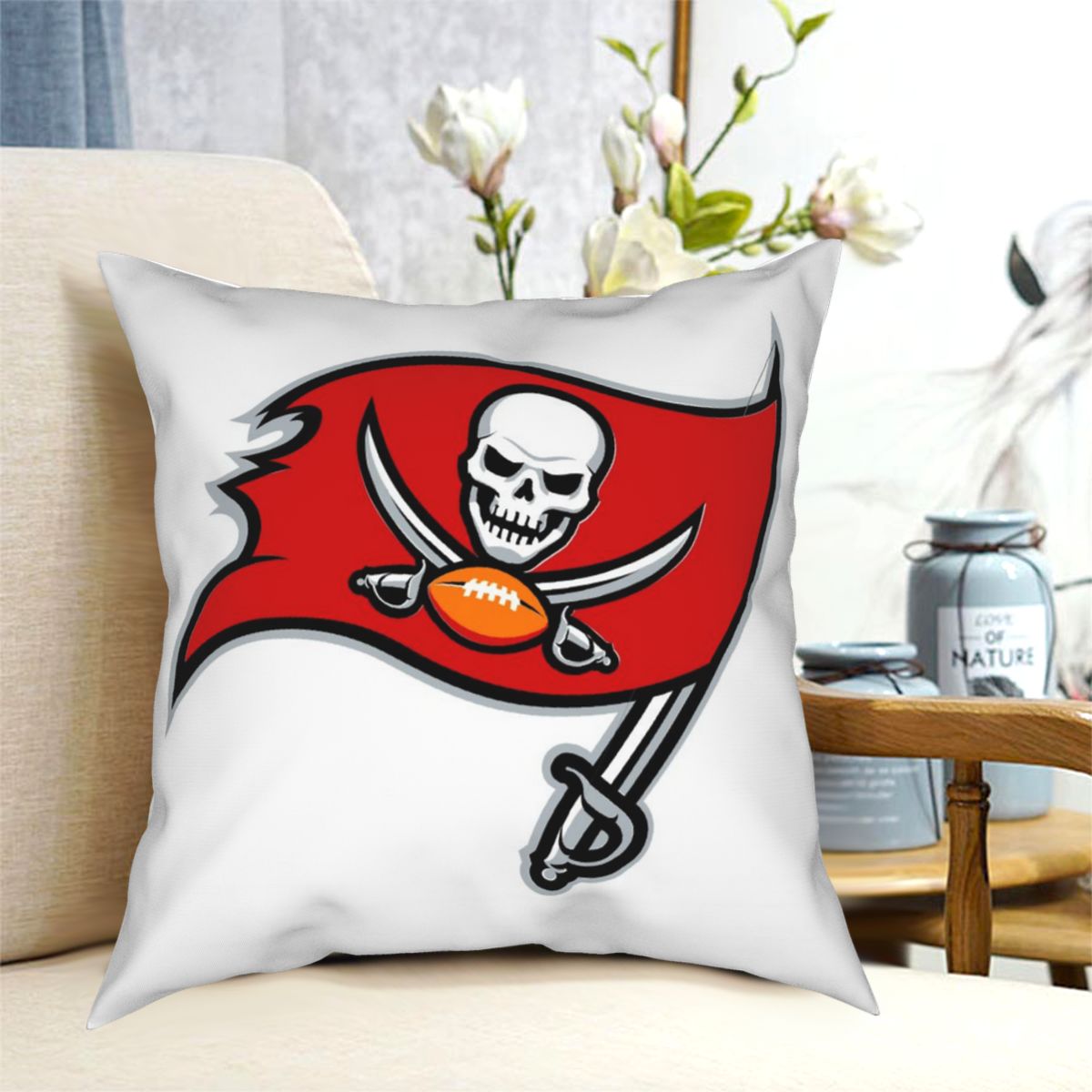 Custom Decorative Football Pillow Case Tampa Bay Buccaneers White Pillowcase Personalized Throw Pillow Covers