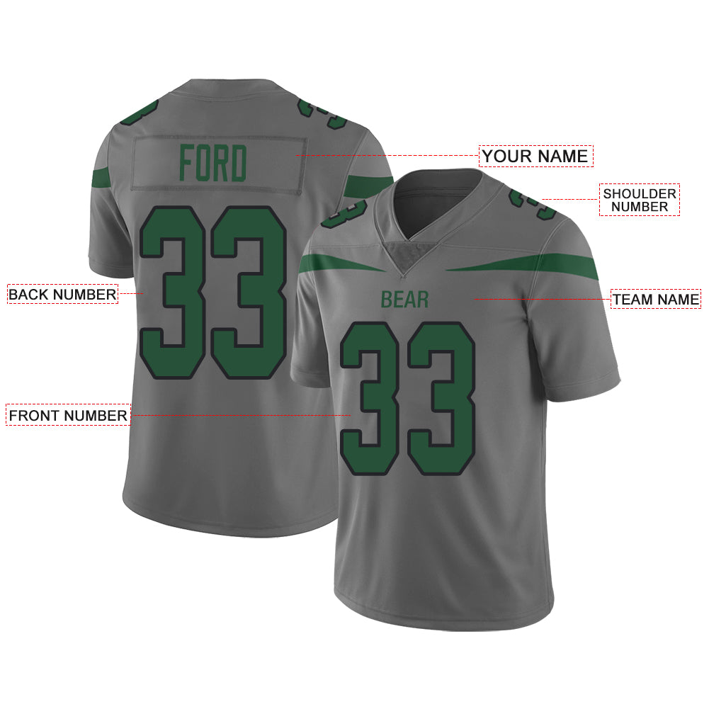 Custom New York Jets Stitched American Football Jerseys Personalize Birthday Gifts Grey Jersey