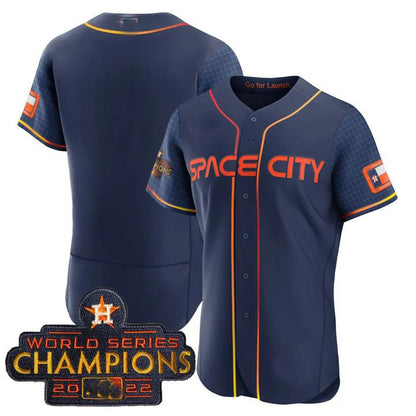 Houston Astros BLUE 2023 SPACE CITY CHAMPIONS FLEX JERSEY ¨C ALL STITCHED Baseball Jerseys