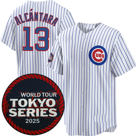 Chicago Cubs #13 Kevin Alc¨¢ntara White 2025 World Tour Tokyo Series Home Stitched Baseball Jersey