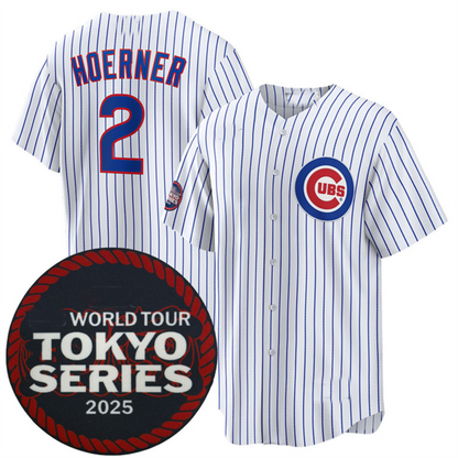 Chicago Cubs #2 Nico Hoerner White 2025 World Tour Tokyo Series Home Stitched Baseball Jersey