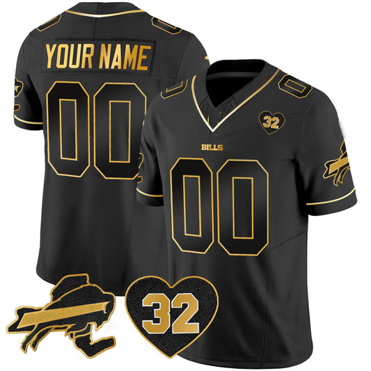 Custom Buffalo Bills 2024 Gold Black Vapor F.U.S.E. Limited Jersey All Stitched O.J. Simpson Patch Jerseys