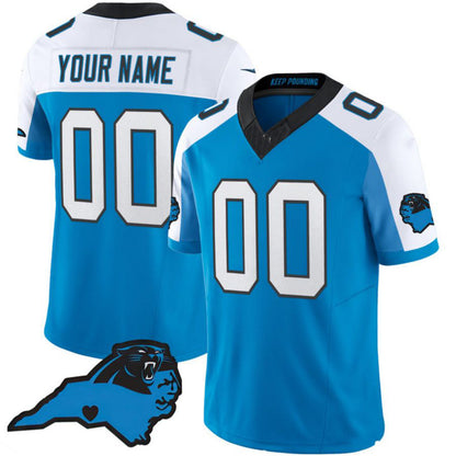 Custom Carolina Panthers 2024 White Blue Vapor F.U.S.E. Limited Carolina Patch All Stitched Jersey