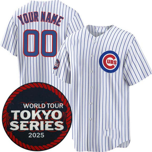 Custom Chicago Cubs Active Player White 2025 World Tour Tokyo Series Home Stitched Baseball Jersey