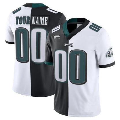 Custom P.Eagles Black White Split Limited Football Stitched Jersey