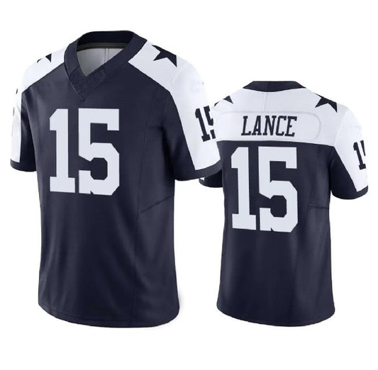 D.Cowboys #15 Trey Lance Navy 2023 Thanksgiving Limited Stitched Football Jersey