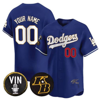 Custom Los Angeles Dodgers Vin Patch & Kobe Bryant Signature Vapor Premier Limited ¨C All Stitched Baseball Jersey