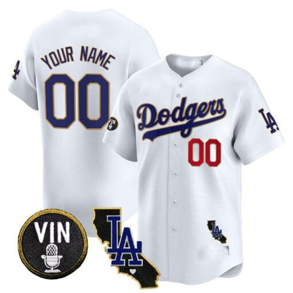 Custom Los Angeles Dodgers Vin & California Patch Gold Trim Vapor Premier Limited ¨C All Stitched Baseball Jersey