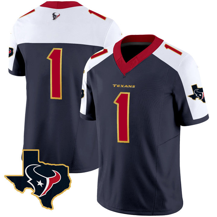 H.Texans #1 Navy White Vapor Limited Jersey Stitched American Football Jerseys No Name