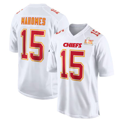 KC.Chiefs #15 Patrick Mahomes White Carbon Fashion Super Bowl LIX Game Jersey