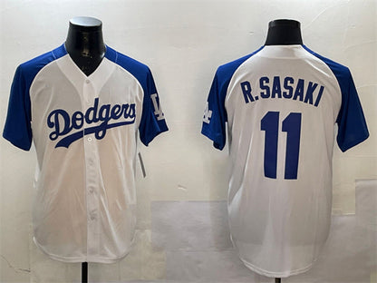 Los Angeles Dodgers #11 Roki Sasaki White Blue Cool Base Stitched Baseball Jersey