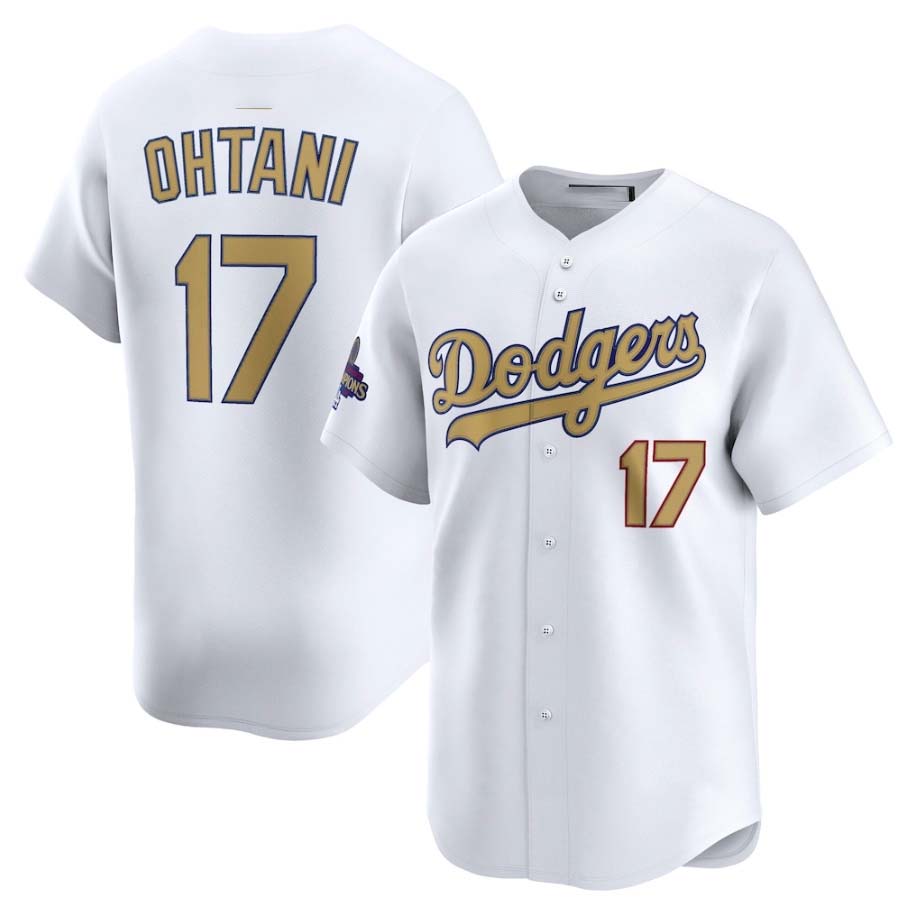 Los Angeles Dodgers #17 Shohei Ohtani White 2025 Gold Collection Limited Stitched Baseball Jersey