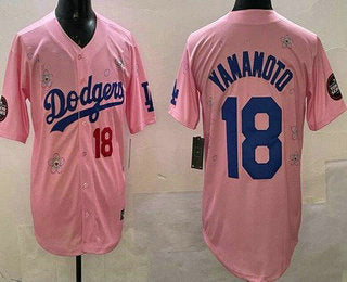 Los Angeles Dodgers #18 Yoshinobu Yamamoto Pink 2025 Tokyo Series Limited Stitched Baseball Jersey