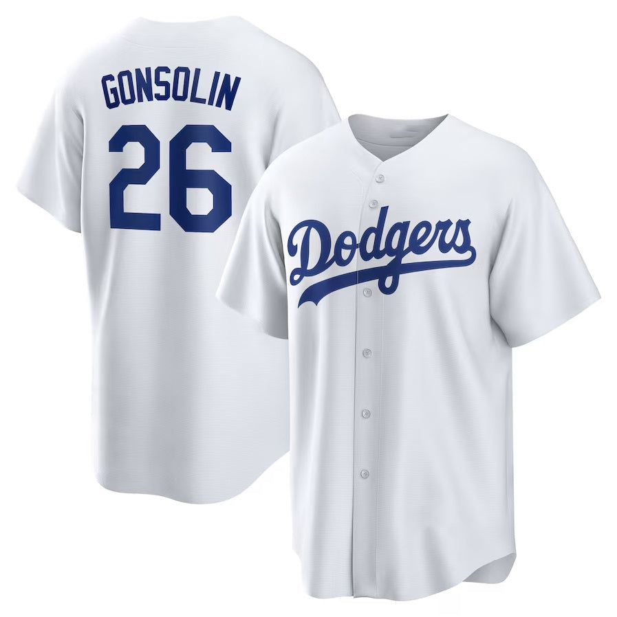 Los Angeles Dodgers #26 Tony Gonsolin Home Replica Jersey - White Stitched Baseball Jersey