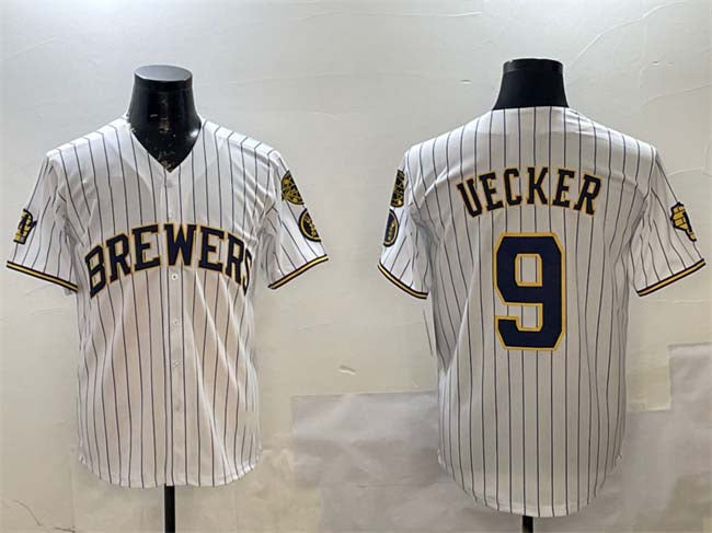 Milwaukee Brewers #9 Bob Uecker White With Home Patch Limited Stitched Baseball Jersey