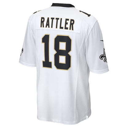 NO.Saints #18 Spencer Rattler White Game Player Stitched American Football Jersey