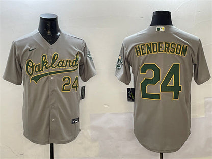 Oakland Athletics #24 Ricky Henderson Gray With Patch Stitched Baseball Jersey