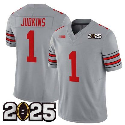 O.State Buckeyes #1 Quinshon Judkins Grey 2025 CFP Final Patch F.U.S.E. Vapor Limited Stitched Football American College Jerseys