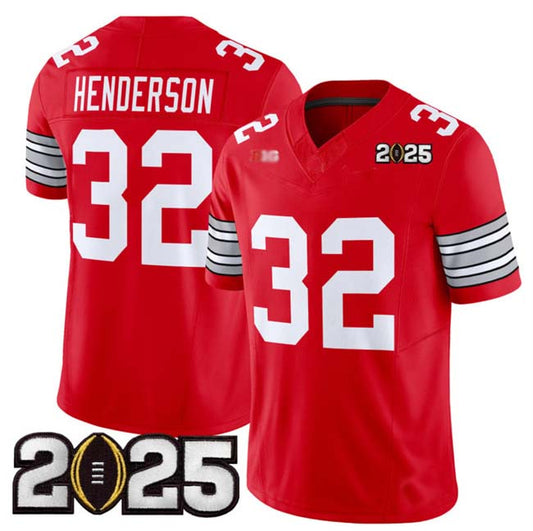 O.State Buckeyes #32 TreVeyon Henderson Red 2025 CFP Final Patch F.U.S.E. Vapor Limited Stitched Football American College Jerseys